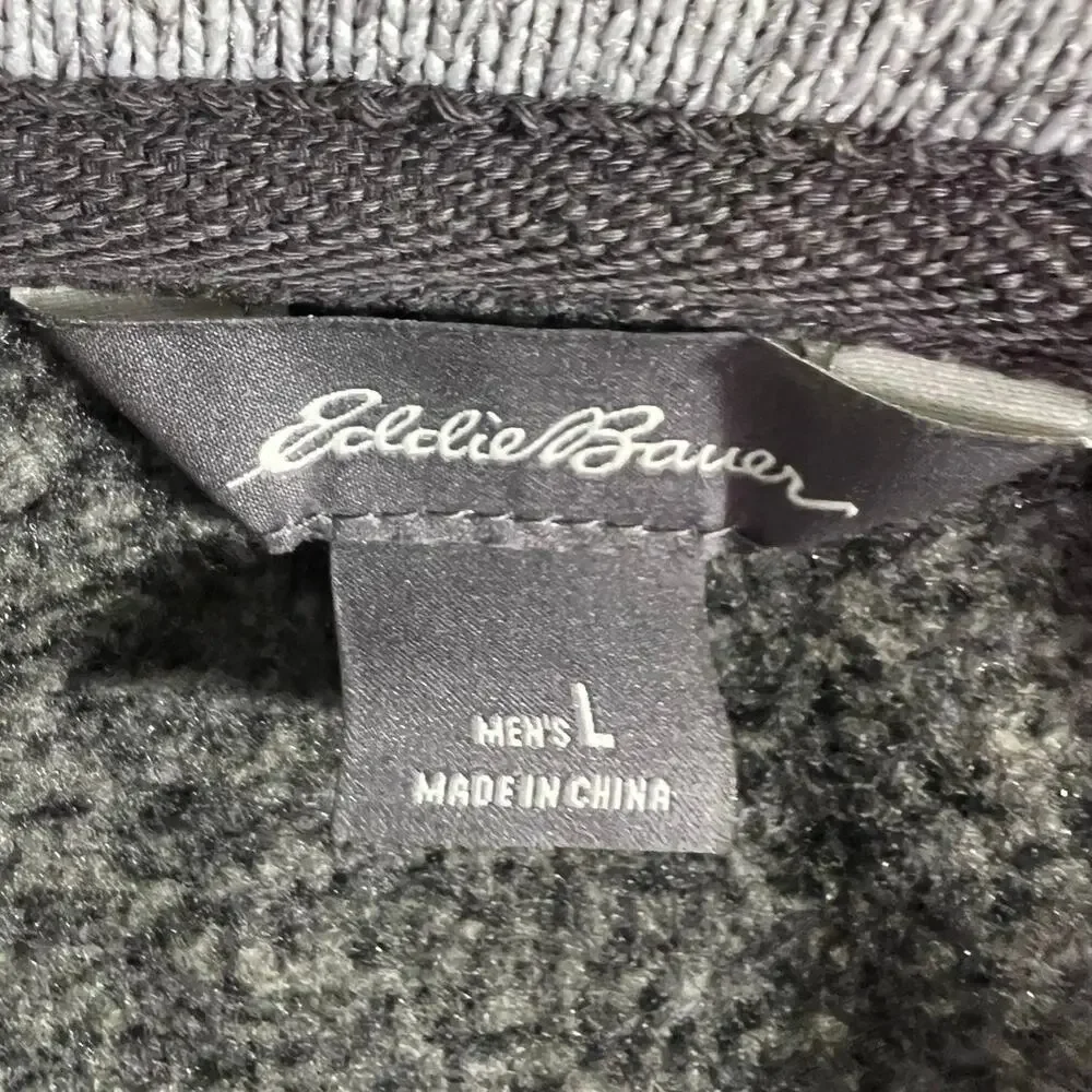 Eddie Bauer Men's Large 1/4 Zip Pullover Sweater Black White Gray Heather